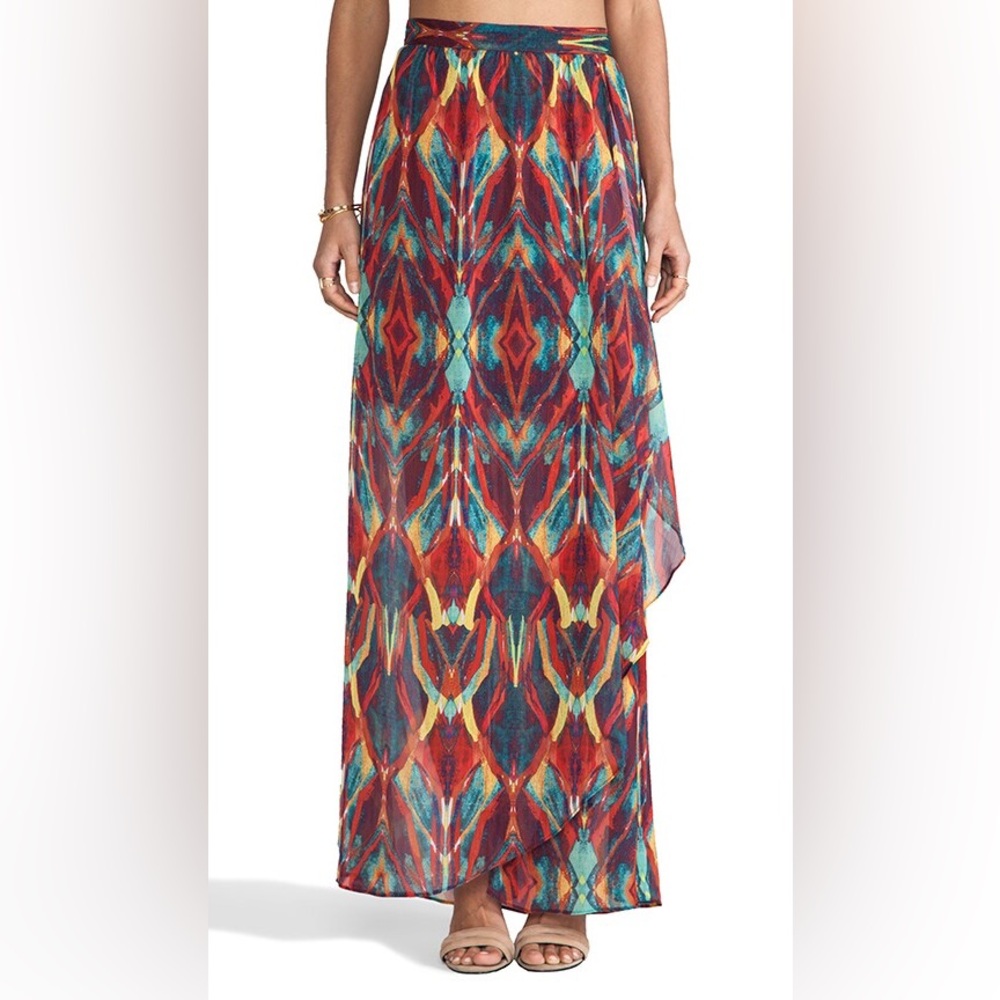 Alice & Olivia Miabella Maxi Skirt Sheer Flowy Wrap Tribal Multi Colored Size XS